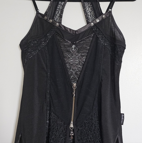 Ozzon Japan Ozz Croce Black Gothic High Neck Layered Top Silver Crosses And Lace - Picture 10 of 11